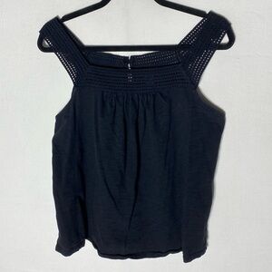Old Navy Black Cotton Crochet Yoke Slub Knit Tank Top L